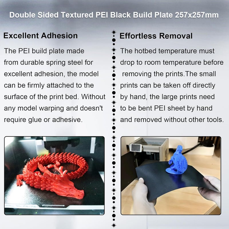 IdeaFormer-3D Double Sided Black PEI Build Plate for Bambu Lab X1/X1C/X1E/P1P/P1S/P2S/A1, Flexible Spring Steel Sheet for Bambu Lab 3D Printers Platform 257x257mm - Image 4